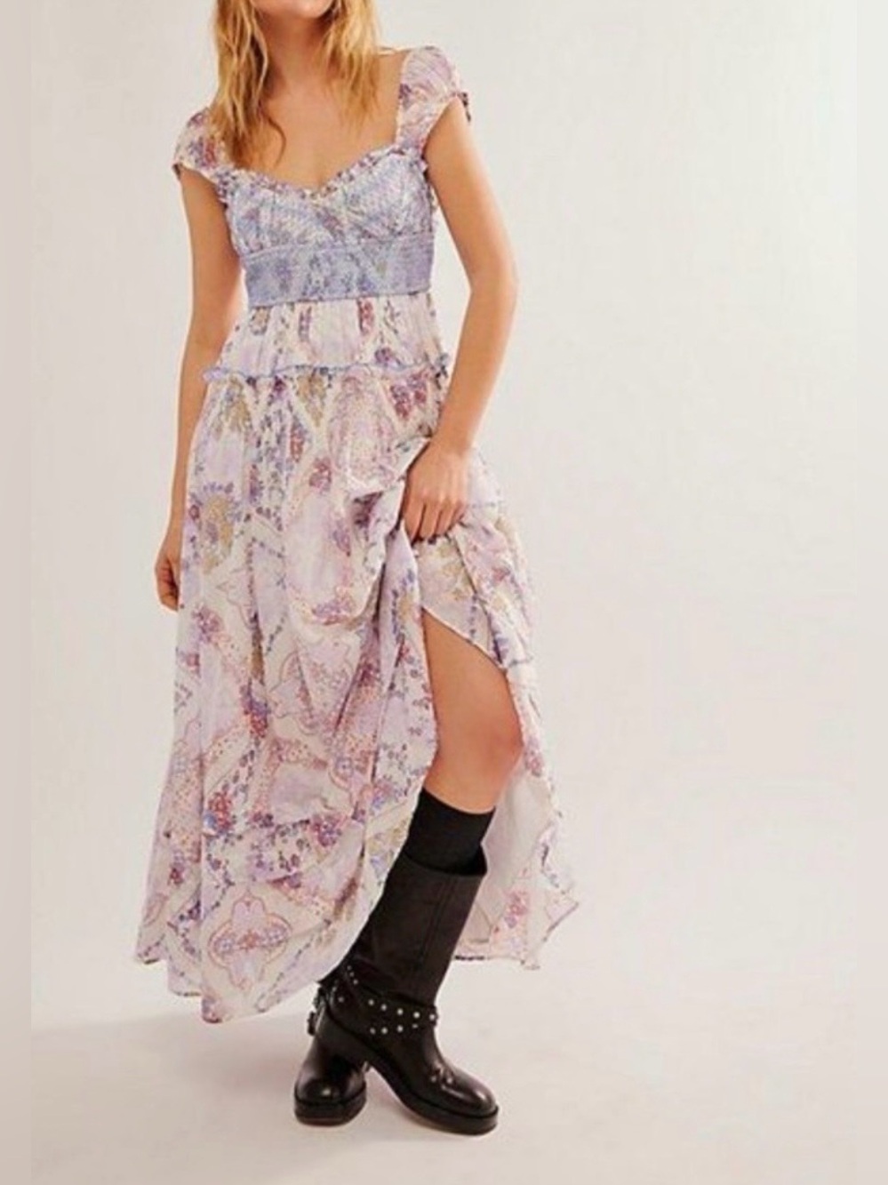 NWT FREE PEOPLE FOREVER FAVORITE SMOCKED PRINTED MAXI DRESS